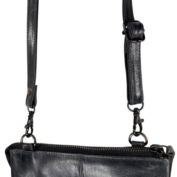 Carbon 2 Cobalt Black Leather Crossbody Purse Adjustable Strap Zipper Closure - Picture 4 of 10